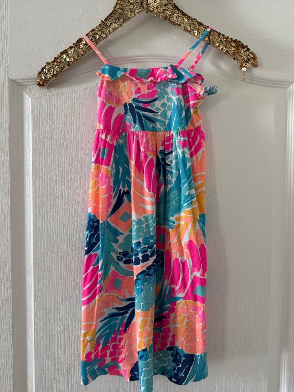 Lilly Pulitzer Colorful Tropical Print Sundress Maxi- Pink & Teal Pineapple prin